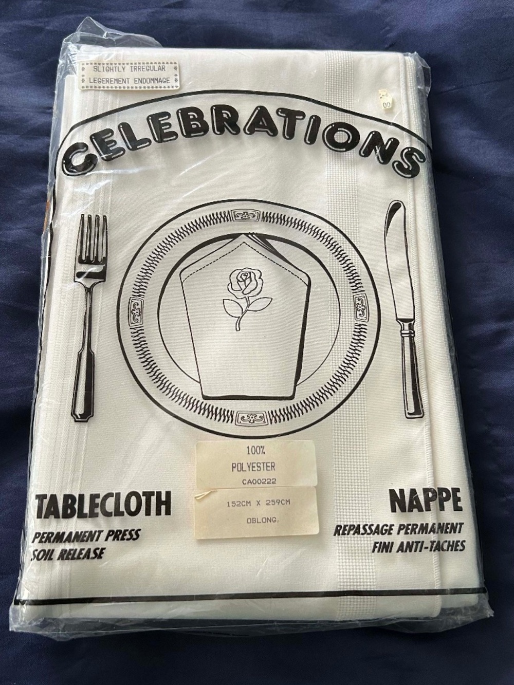 TABLECLOTH, IVORY CLOTH, 152 x 259cm, WITH STRIPS OF IVORY DOTS & IVORY LINES,